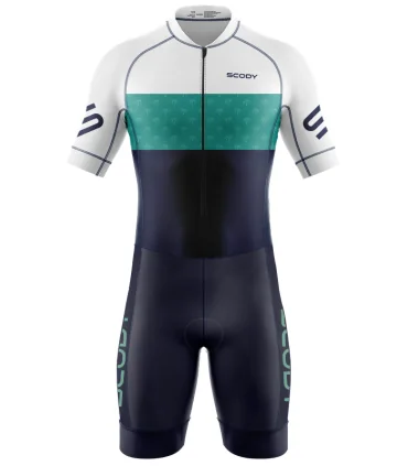 Men's White and Aqua Aerodynamic triathlon suit for sale at Scody Australia. Flexible payment options available.| Triathlon Gear