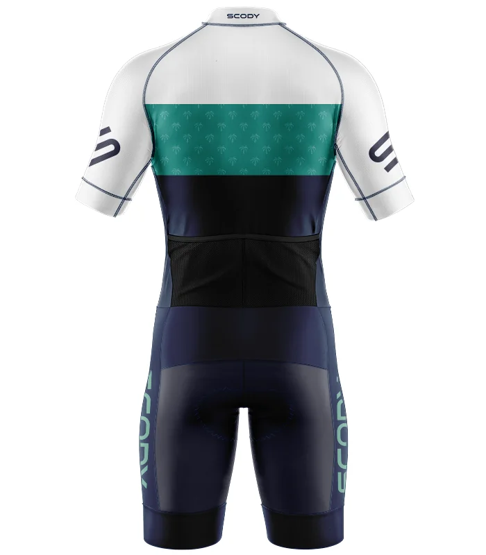 Men's White and Aqua Aerodynamic triathlon suit for sale at Scody Australia. Flexible payment options available.| Triathlon Gear