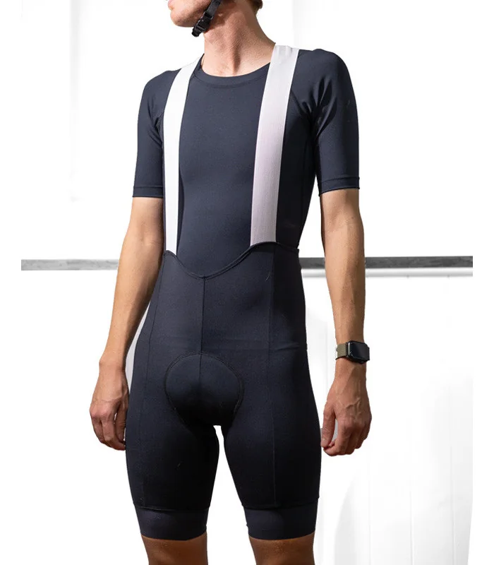 Black Cycle Bib Shorts, Silicone Gripper, Seamless Strap