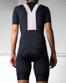 Black Cycle Bib Shorts, Silicone Gripper, Seamless Strap