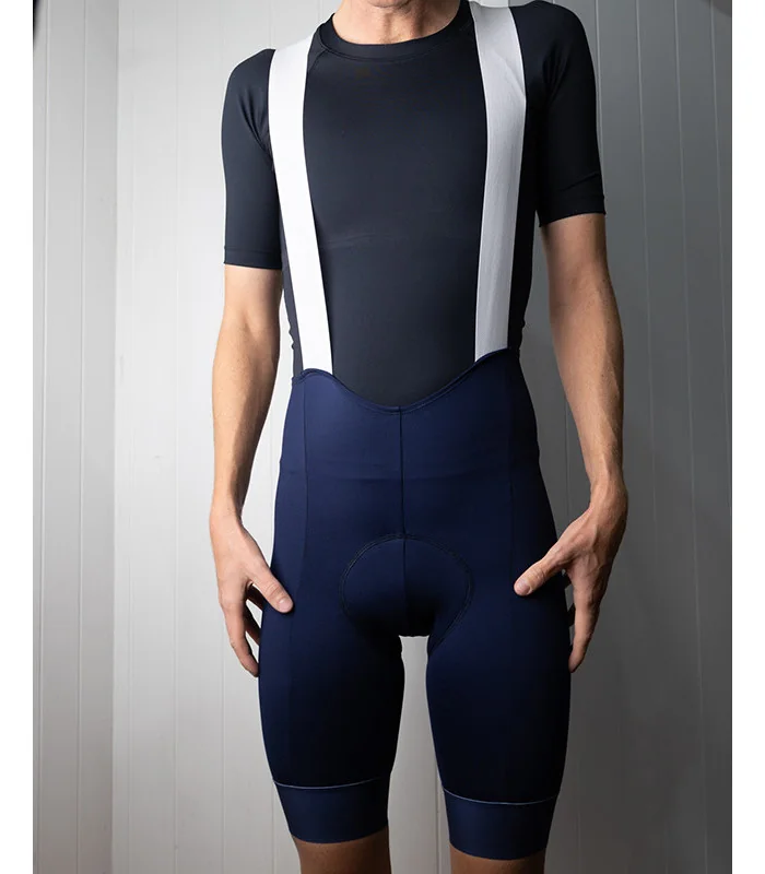 Navy Cycle Bib Shorts, Silicone Gripper, Seamless Strap