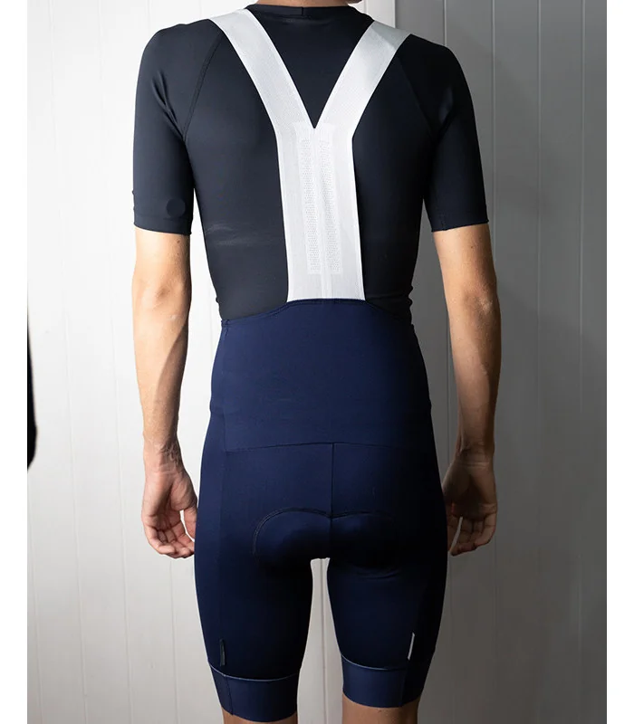 Navy Cycle Bib Shorts, Silicone Gripper, Seamless Strap