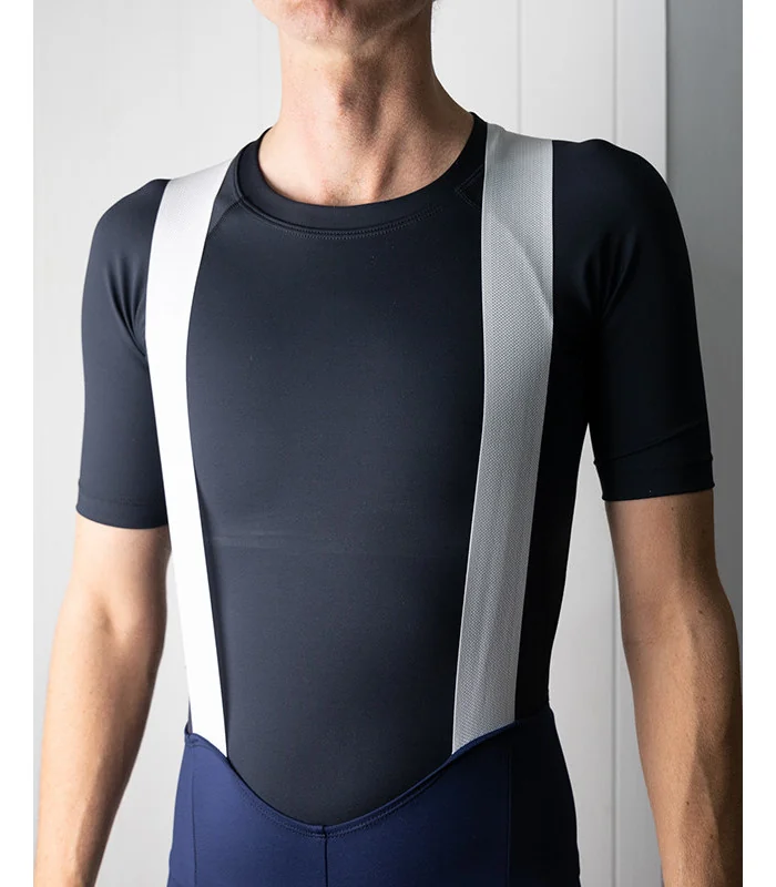 Navy Cycle Bib Shorts, Silicone Gripper, Seamless Strap