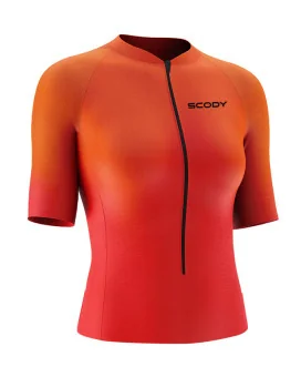 Women's Sunset Coloured Sleeved Triathlon Top w UPF50+ for sale at Scody Australia. Flexible payment options| Triathlon Suits