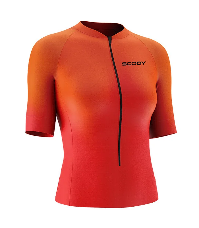 Women's Sunset Coloured Sleeved Triathlon Top w UPF50+ for sale at Scody Australia. Flexible payment options| Triathlon Suits