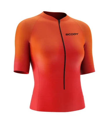 Women's Sunset Coloured Sleeved Triathlon Top w UPF50+ for sale at Scody Australia. Flexible payment options| Triathlon Suits