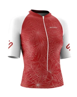 Women's Melon with White Sleeves Triathlon Top w UPF50+ for sale at Scody Australia. Flexible payment options| Triathlon Suits