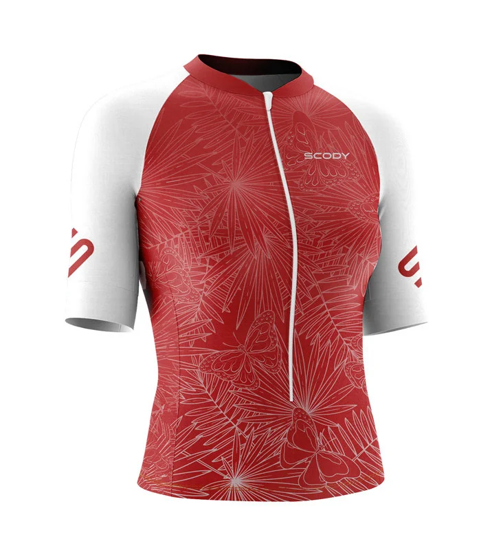 Women's Melon with White Sleeves Triathlon Top w UPF50+ for sale at Scody Australia. Flexible payment options| Triathlon Suits