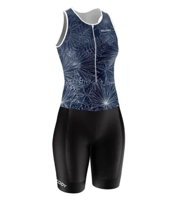 Women's Navy sleeveless triathlon suit w front zip for sale at Scody Australia. Flexible payment options| Triathlon Suits