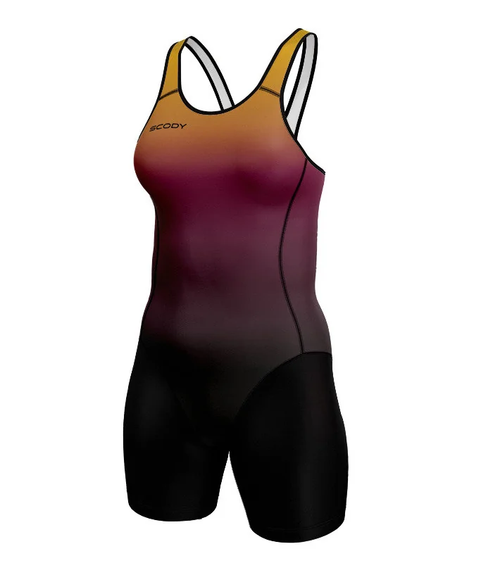 Women's Aurora triathlon suit w open back for sale at Scody Australia. Flexible payment options| Triathlon Suits