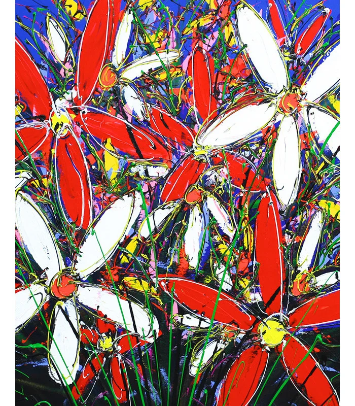 Close up of original art work Tangled Flowers by David Hart