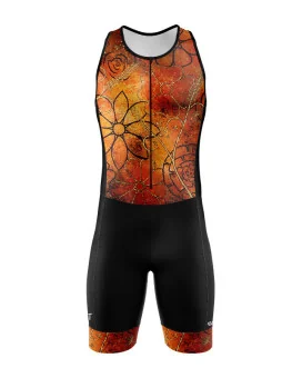 Men's Floral Cluster (Orange) sleeveless triathlon suit for sale at Scody Australia. Flexible payment options| Triathlon Suits