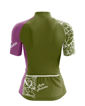 A cycle jersey with a harmonious blend of olive and subtle pink with a leaf motive | Cycling Jersey