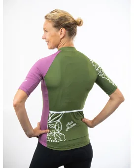 A cycle jersey with a harmonious blend of olive and subtle pink with a leaf motive | Cycling Jersey