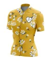 A cycle jersey with a buttercup yellow body with scattered white flowers | Cycling Jersey