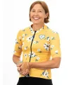 A cycle jersey with a buttercup yellow body with scattered white flowers | Cycling Jersey