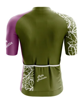 A cycle jersey with a harmonious blend of olive and subtle pink with a leaf motive | Cycling Jersey