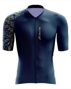 A cycle jersey with a navy body and a subtle leaf motive on the sleeve | Cycling Jersey