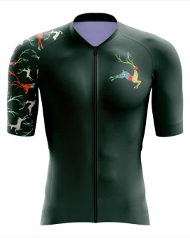 A cycle jersey with a bit of Christmas spirit - green jersey with (quite) subtle Reindeer on one arm | Cycling Jersey