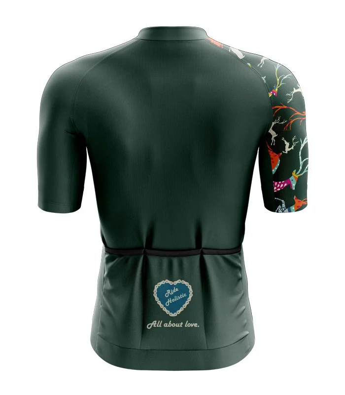 A cycle jersey with a bit of Christmas spirit - green jersey with (quite) subtle Reindeer on one arm | Cycling Jersey