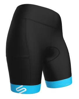 Black Women's Cycle Shorts with cyan cuffs | Scody Made in Australia