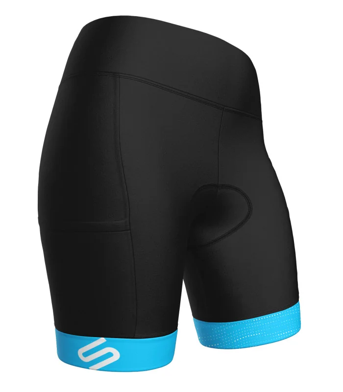 Black Women's Cycle Shorts with cyan cuffs | Scody Made in Australia