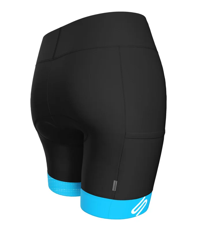 Black Women's Cycle Shorts with cyan cuffs | Scody Made in Australia