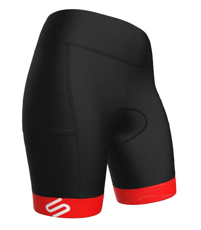 Black Women's Cycle Shorts with red cuffs | Scody Made in Australia