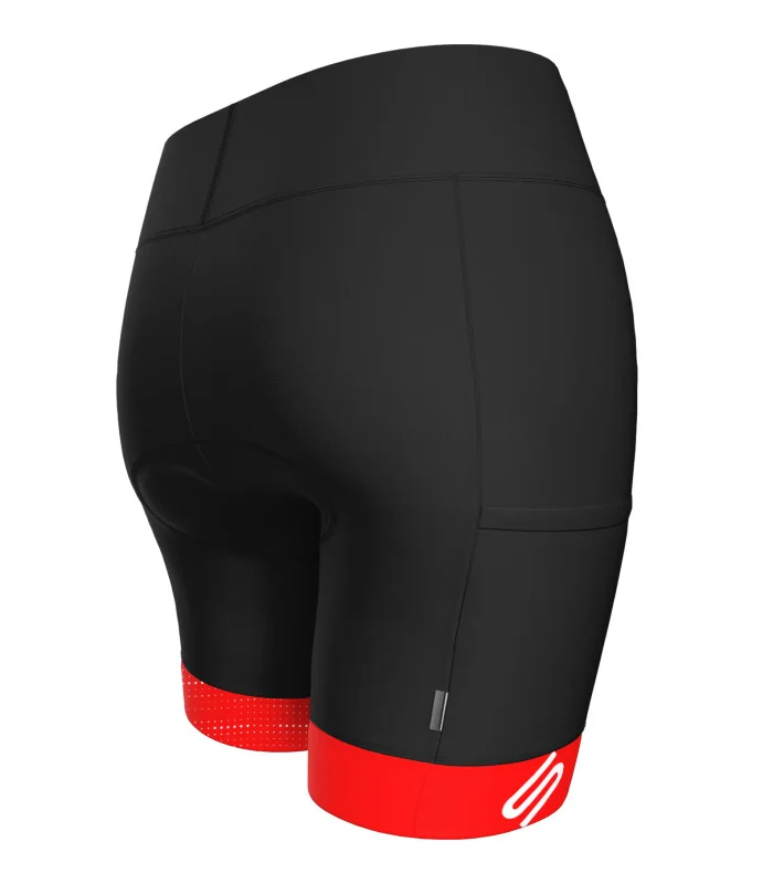 Black Women's Cycle Shorts with red cuffs | Scody Made in Australia