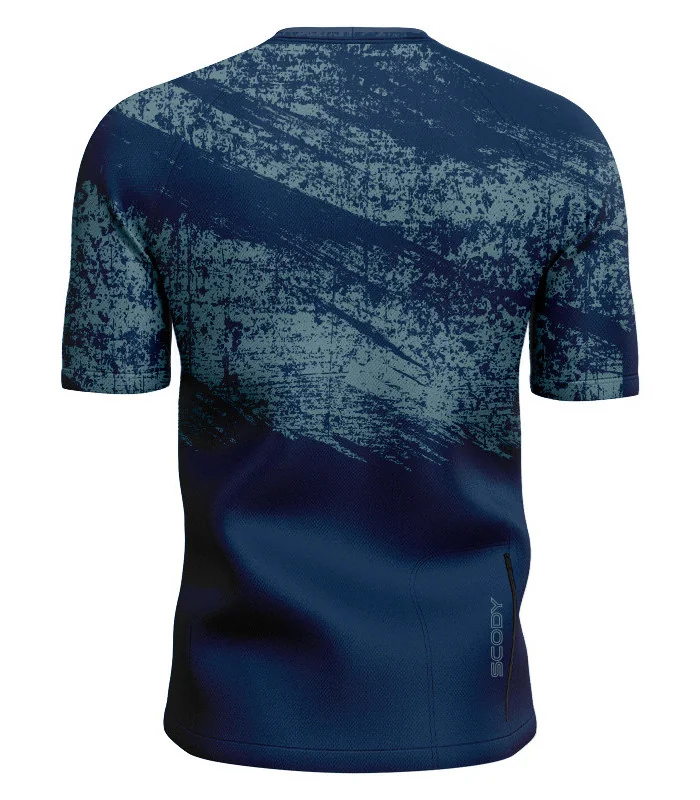 Navy/Blue Gravelled Mountain Bike Shirt with zip pocket - Men | Mountain Biking | Commuter