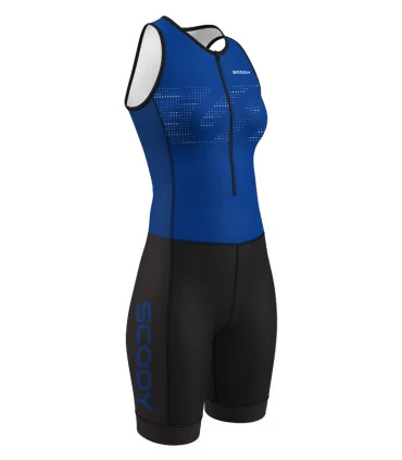 Women's Staple Cobalt Blue sleeveless triathlon suit w front zip for sale at Scody Australia. Flexible payment options