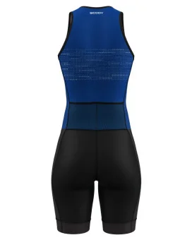 Women's Staple Cobalt Blue sleeveless triathlon suit w front zip for sale at Scody Australia. Flexible payment options