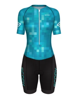 Women's Square Up Blue Lagoon Sleeved Aero triathlon suit for sale at Scody Australia. Flexible payment options available