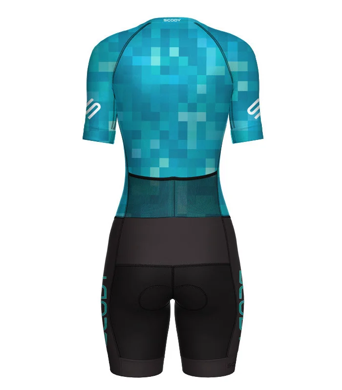 Optimised A.I.R Triathlon Suit, 3/4 zip - Square Up Blue Lagoon
