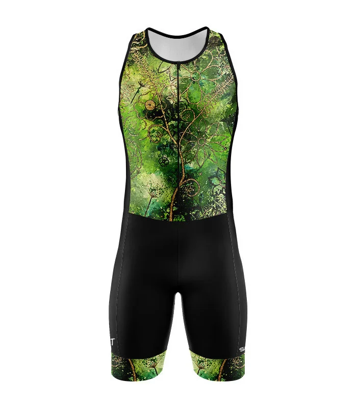 Men's Floral Cluster (Green) sleeveless triathlon suit for sale at Scody Australia. Flexible payment options| Triathlon Suits