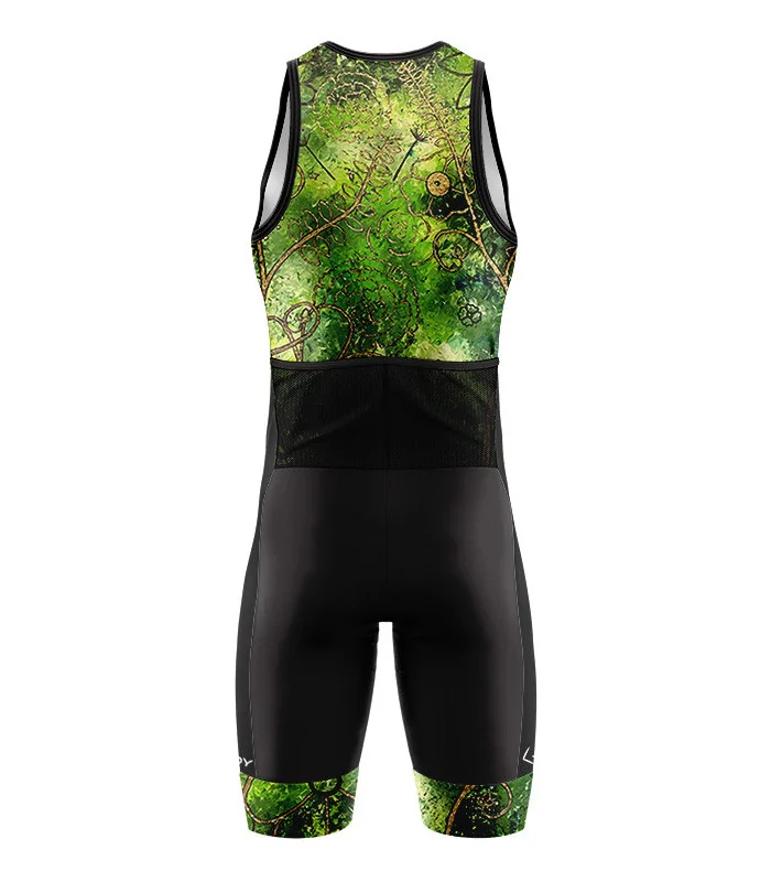 Men's Floral Cluster (Green) sleeveless triathlon suit for sale at Scody Australia. Flexible payment options| Triathlon Suits