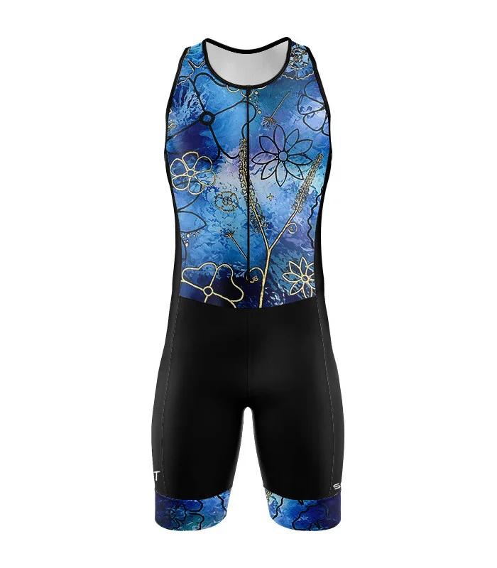 Men's Floral Cluster Blue sleeveless triathlon suit for sale at Scody Australia. Flexible payment options| Triathlon Suits