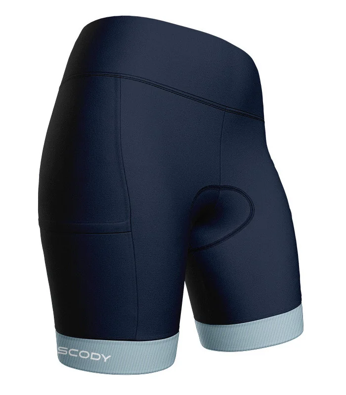 Navy Women's Cycle Shorts with Quilted cuff and pockets on legs | Scody Made in Australia