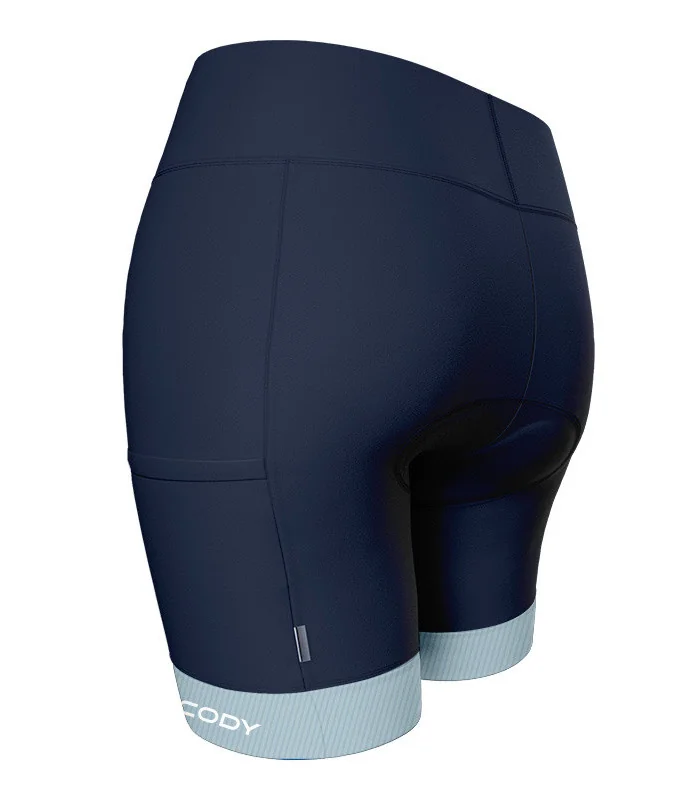 Navy Women's Cycle Shorts with Quilted cuff and pockets on legs | Scody Made in Australia
