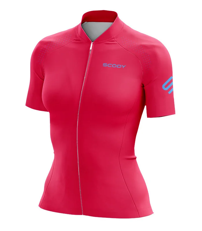Staple Strawberry with sky blue logo detail Optimise Cycle Jersey | Cycling Clothing