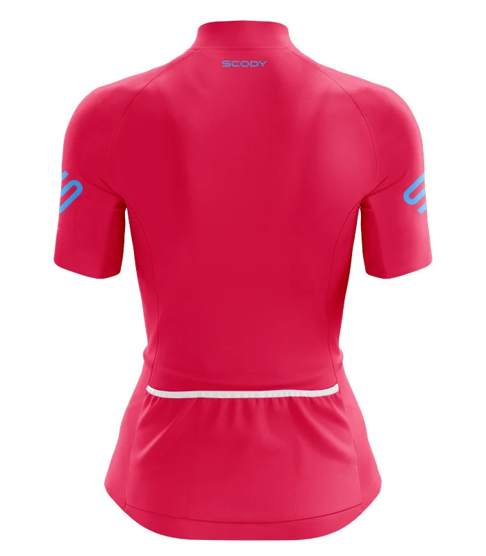 Staple Strawberry with sky blue logo detail Optimise Cycle Jersey | Cycling Clothing