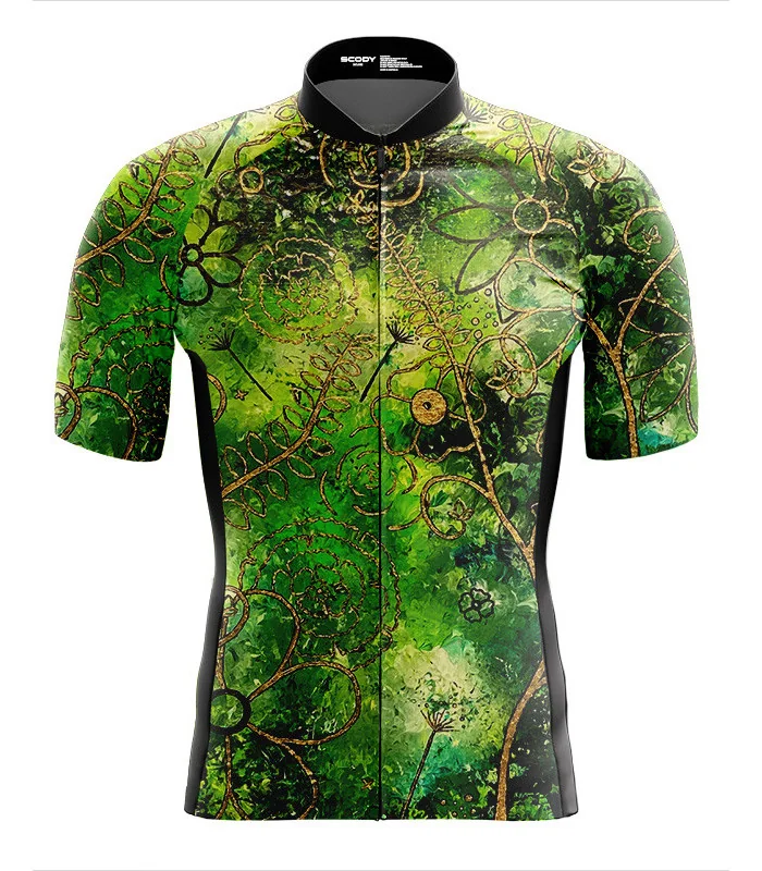 Performance Cycle Jersey, Floral Cluster by Chloe Hart - Green | Made in Australia