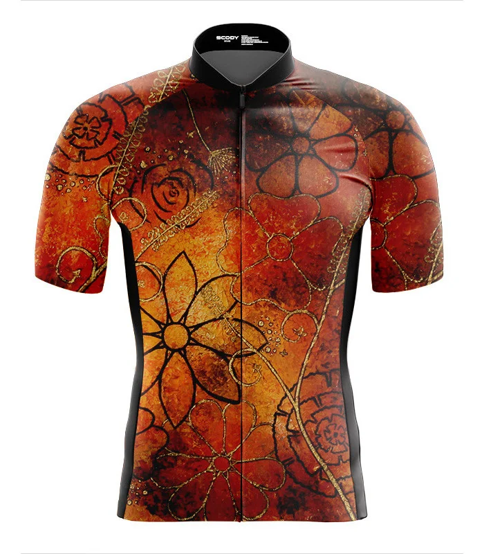 Performance Cycle Jersey, Floral Cluster by Chloe Hart - Orange | Made in Australia