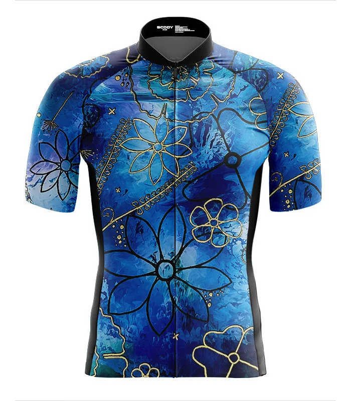 Performance Cycle Jersey, Floral Cluster by Chloe Hart - Blue | Made in Australia