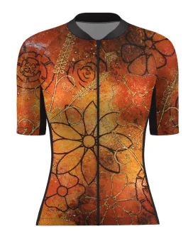 Optimise Cycle Jersey, Floral Cluster - Orange | Made in Australia