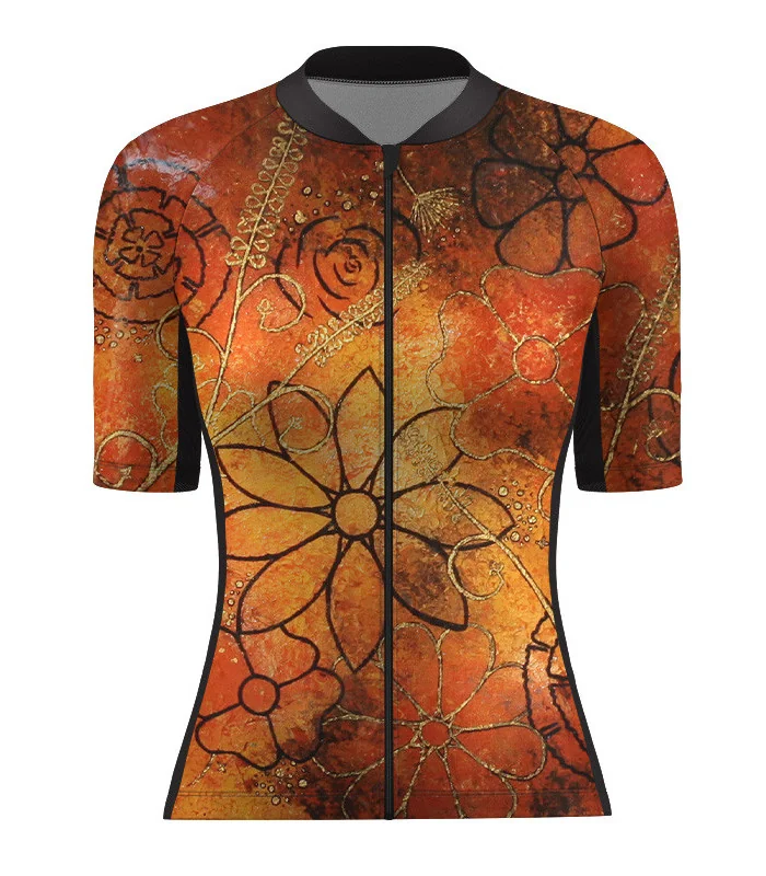 Optimise Cycle Jersey, Floral Cluster - Orange | Made in Australia