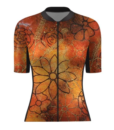 Optimise Cycle Jersey, Floral Cluster - Orange | Made in Australia