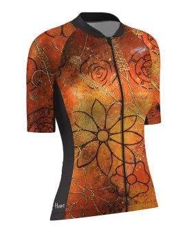 Optimise Cycle Jersey, Floral Cluster - Orange | Made in Australia