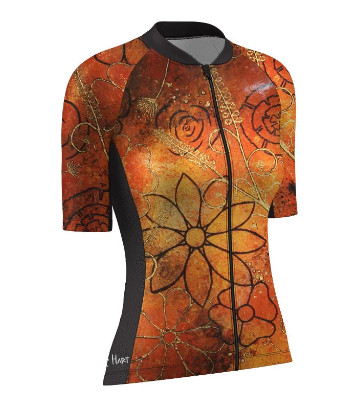 Optimise Cycle Jersey, Floral Cluster - Orange | Made in Australia