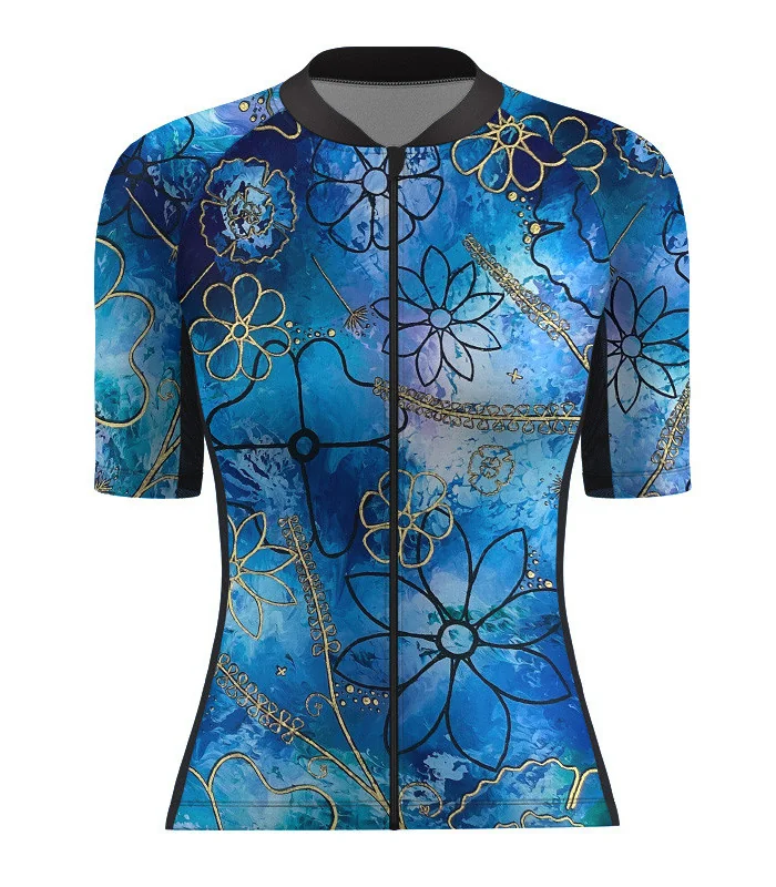 Optimise Cycle Jersey, Floral Cluster - Blue | Made in Australia